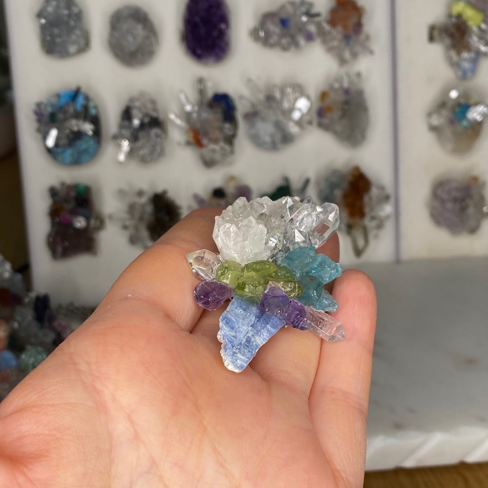 Multi-Color Crystal Cluster Statement Ring - Colo… - image 8